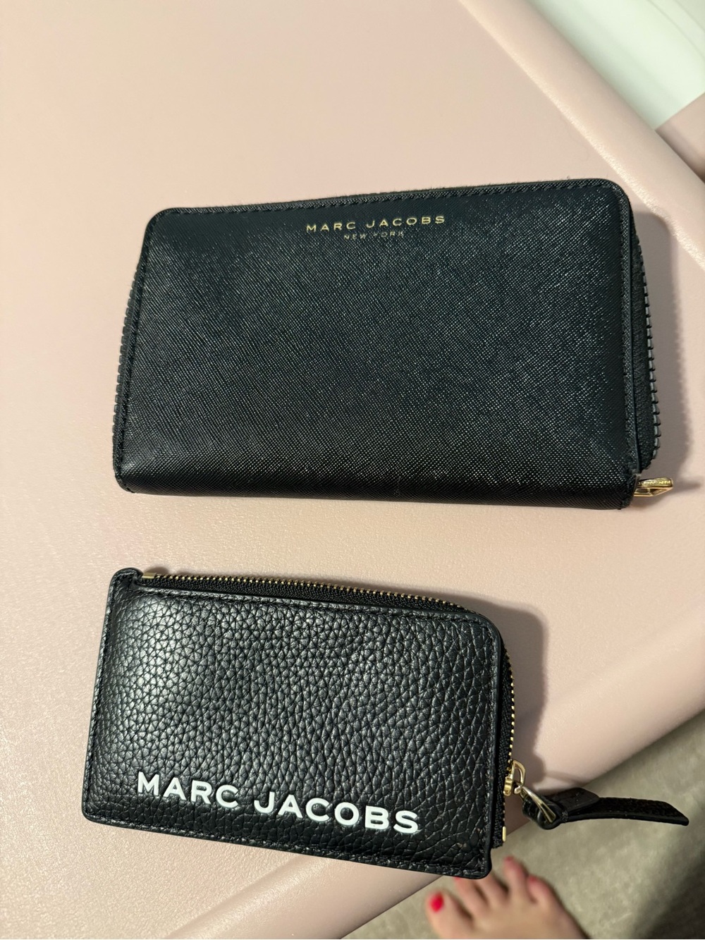Marc Jacobs Black Zip Wallet & Card Holder Set with Gold Hardware